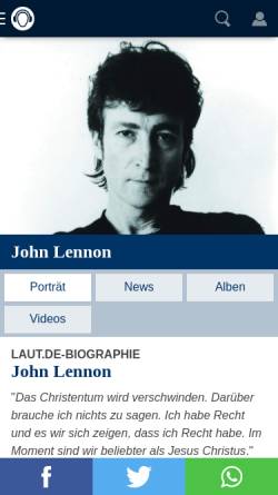 Vorschau der mobilen Webseite www.laut.de, laut.de John Lennon