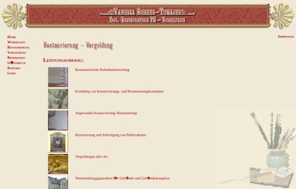 Vorschau von www.restaurierung-vergoldung.de, Diplomrestauratorin Vanessa Berger-Tomajer