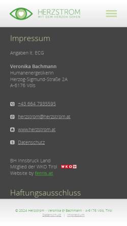 Vorschau der mobilen Webseite www.herzstrom.at, Herzstrom Veronika Bachmann