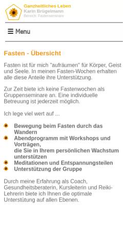 Vorschau der mobilen Webseite www.fasten-kurse.de, Karin Brügelmann Fastenwanderungen