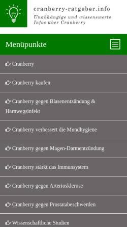 Vorschau der mobilen Webseite www.cranberry-ratgeber.info, Cranberry