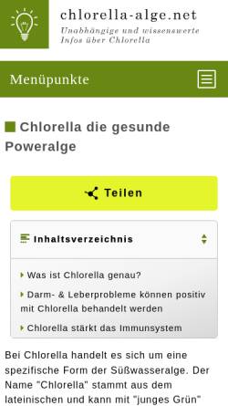 Vorschau der mobilen Webseite www.chlorella-alge.net, Chlorella