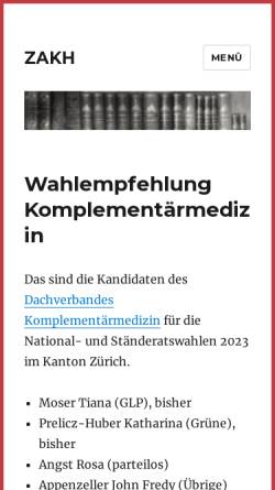 Vorschau der mobilen Webseite www.zakh.ch, ZAKH - Zürcher Ärzte und Ärztinnen für Klassische Homöopathie