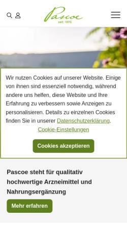 Vorschau der mobilen Webseite www.pascoe.de, Pascoe pharmazeutische Präparate GmbH