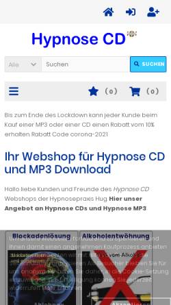 Vorschau der mobilen Webseite www.hypnose-cd-hug.de, Hypnose CD Webshop der Hypnosepraxis Hug