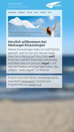Vorschau der mobilen Webseite www.weitsegel.ch, Weitsegel Kinesiologie - Bindu Anja Wirth