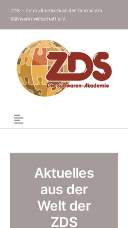 Vorschau der mobilen Webseite www.zds-solingen.de, Zentralfachschule der Deutschen Süßwarenwirtschaft (ZDS)
