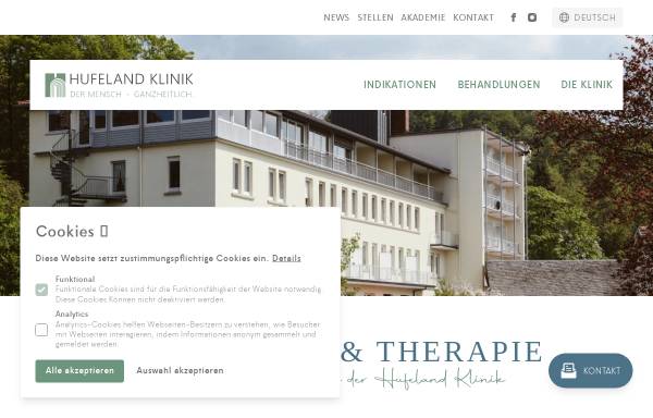 Vorschau von hufeland.com, Hufeland Klinik für ganzheitliche immunbiologische Therapie GmbH & Co KG