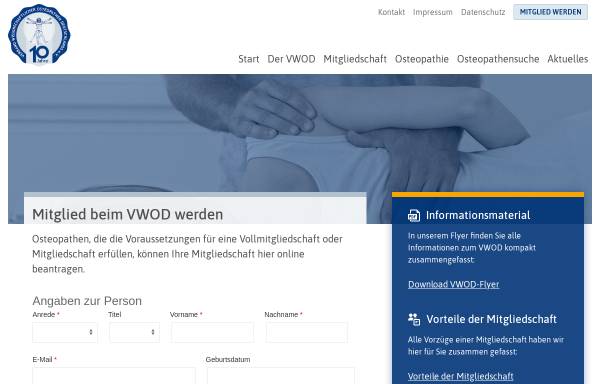 Vorschau von www.vwod.de, Verband wissenschaftlicher Osteopathen Deutschlands e.V. (VWOD)