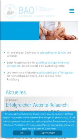 Vorschau der mobilen Webseite www.bao-osteopathie.de, Bundesarbeitsgemeinschaft Osteopathie e.V. - BAO