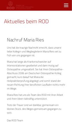 Vorschau der mobilen Webseite www.r-o-d.info, Register der traditionellen Osteopathen in Deutschland GmbH (ROD)