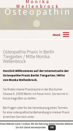 Vorschau der mobilen Webseite www.osteopathie-wellenbrock.de, Monika Wellenbrock