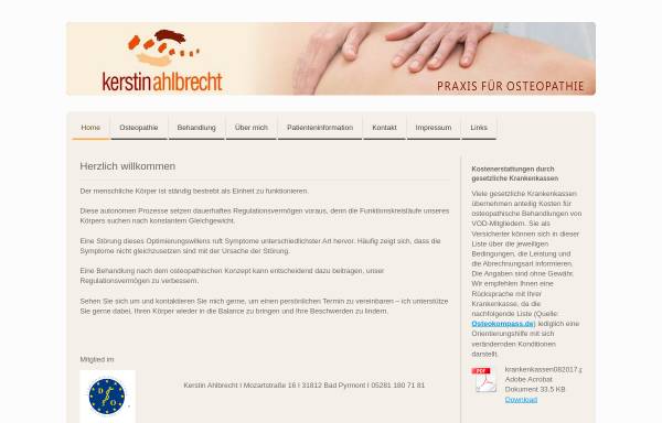 Vorschau von www.osteopathie-badpyrmont.de, Praxis Kerstin Ahlbrecht