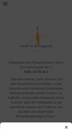 Vorschau der mobilen Webseite www.osteopathie-bonn.org, Jutta Martin - Praxis für Osteopathie und Physiotherapie