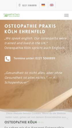 Vorschau der mobilen Webseite osteopathie-koeln-ehrenfeld.de, Osteopathie Praxis Köln