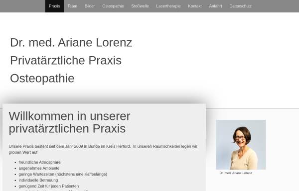Vorschau von www.osteopathie-buende.net, Dr. med. Ariane Lorenz - Praxis für privatärztliche Leistungen