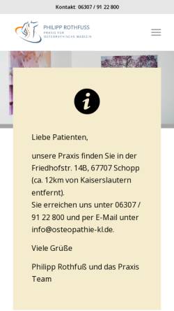 Vorschau der mobilen Webseite www.osteopathie-kl.de, Philipp Rothfuß