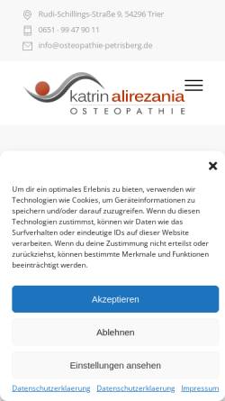 Vorschau der mobilen Webseite osteopathie-petrisberg.de, Praxis für Osteopathie Katrin Alirezania