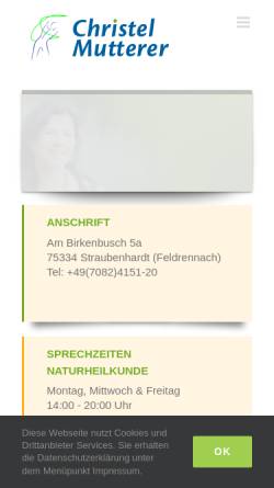 Vorschau der mobilen Webseite naturheilpraxis-mutterer.de, Christel Mutterer