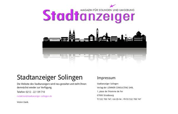 Vorschau von www.stadtanzeiger-solingen.de, Stadtanzeiger Solingen
