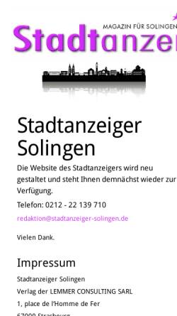 Vorschau der mobilen Webseite www.stadtanzeiger-solingen.de, Stadtanzeiger Solingen