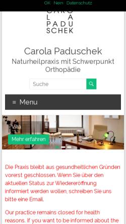 Vorschau der mobilen Webseite www.carola-paduschek.de, Naturheilpraxis Schwerpunkt Orthopädie