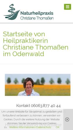 Vorschau der mobilen Webseite heilpraktikerin-odenwald.de, Naturheilpraxis Christiane Thomaßen