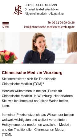 Vorschau der mobilen Webseite www.chinesische-medizin-wuerzburg.de, Dr. med. Isabel Wemhöner - Chinesische Medizin in Würzburg