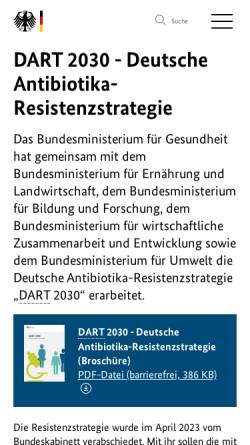 Vorschau der mobilen Webseite www.bundesgesundheitsministerium.de, DART Deutsche Antibiotika-Resistenzstrategie