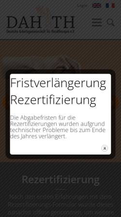 Vorschau der mobilen Webseite www.dahth.de, Deutsche Arbeitsgemeinschaft für Handtherapie e.V.