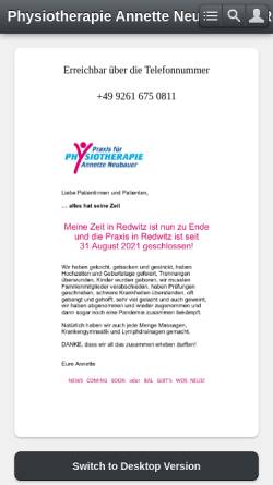 Vorschau der mobilen Webseite physiotherapie-neubauer.de, Praxis für Physiotherapie Annette Neubauer