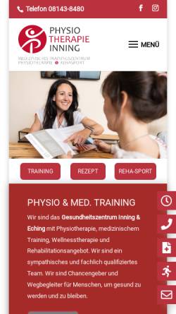 Vorschau der mobilen Webseite physio-inning.de, Physiotherapie Inning medizinisches Training