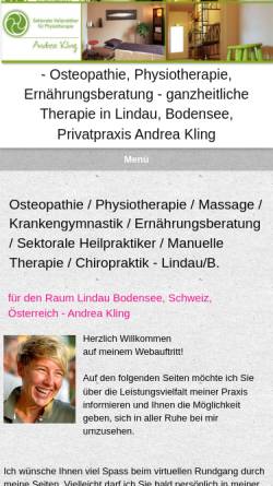 Vorschau der mobilen Webseite www.osteopathie-physiotherapie-lindau.de, Praxis für ganzheitliche Therapie Andrea Kling