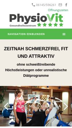 Vorschau der mobilen Webseite physiovit.de, Sport und Gymnastik PhysioVit GmbH