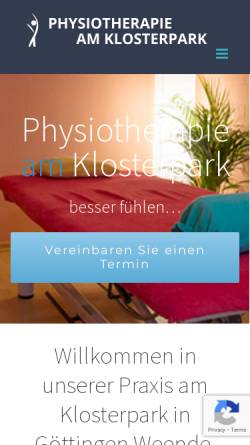 Vorschau der mobilen Webseite www.physiotherapie-am-klosterpark.de, Physiotherapie am Klosterpark