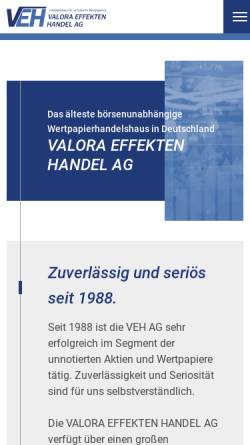 Vorschau der mobilen Webseite veh.de, Valora Effekten Handel AG
