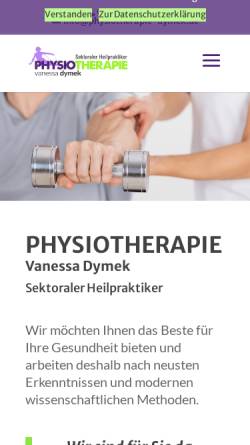 Vorschau der mobilen Webseite www.physiotherapie-dymek.de, Physiotherapie Vanessa Dymek