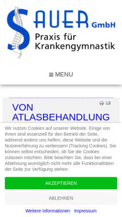 Vorschau der mobilen Webseite www.physio-sauer.de, Sauer GmbH - Praxis für Krankengymnastik