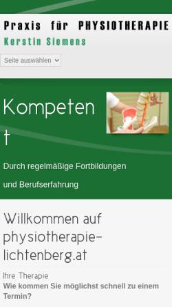 Vorschau der mobilen Webseite www.physiotherapie-lichtenberg.at, Praxis für Physiotherapie - Kerstin Siemens