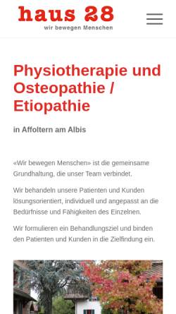 Vorschau der mobilen Webseite www.physiotherapie-haus28.ch, Physiotherapie – Haus 28