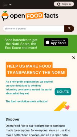 Vorschau der mobilen Webseite www.openfoodfacts.org, Open Food Facts