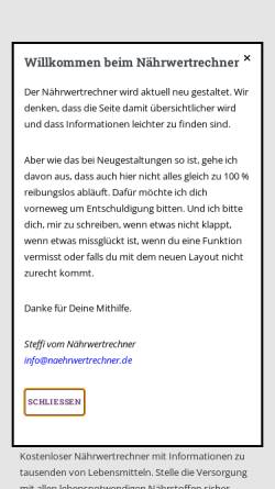 Vorschau der mobilen Webseite www.naehrwertrechner.de, Nährwertrechner.de