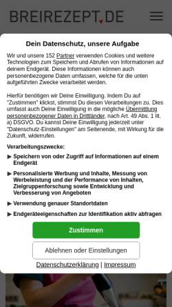 Vorschau der mobilen Webseite breirezept.de, Beikosteinführung und Babybrei
