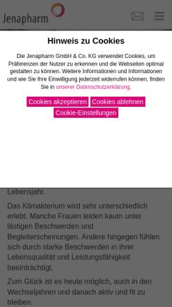 Vorschau der mobilen Webseite www.jenapharm.de, Wechseljahre - Jenapharm