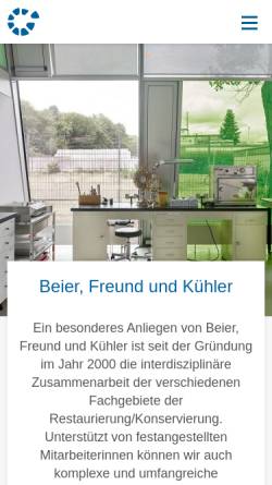 Vorschau der mobilen Webseite www.xn--beier-freund-khler-z6b.de, Restauratorinnen Partnerschaft - Beier, Freund und Kühler