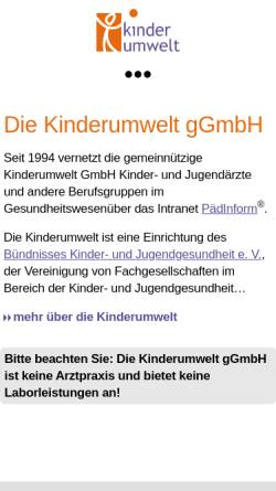 Vorschau der mobilen Webseite www.kinderumwelt.de, Kinderumwelt gemeinnützige GmbH