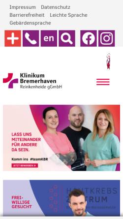 Vorschau der mobilen Webseite www.klinikum-bremerhaven.de, Klinikum Bremerhaven-Reinkenheide gemeinnützige GmbH