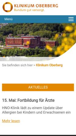 Vorschau der mobilen Webseite www.klinikum-oberberg.de, Klinikum Oberberg - Kreiskrankenhaus Waldbröl