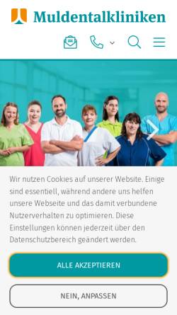 Vorschau der mobilen Webseite www.kh-muldental.de, Muldentalkliniken Wurzen und Grimma
