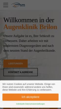 Vorschau der mobilen Webseite www.augenklinik-brilon.de, Augenklinik Brilon